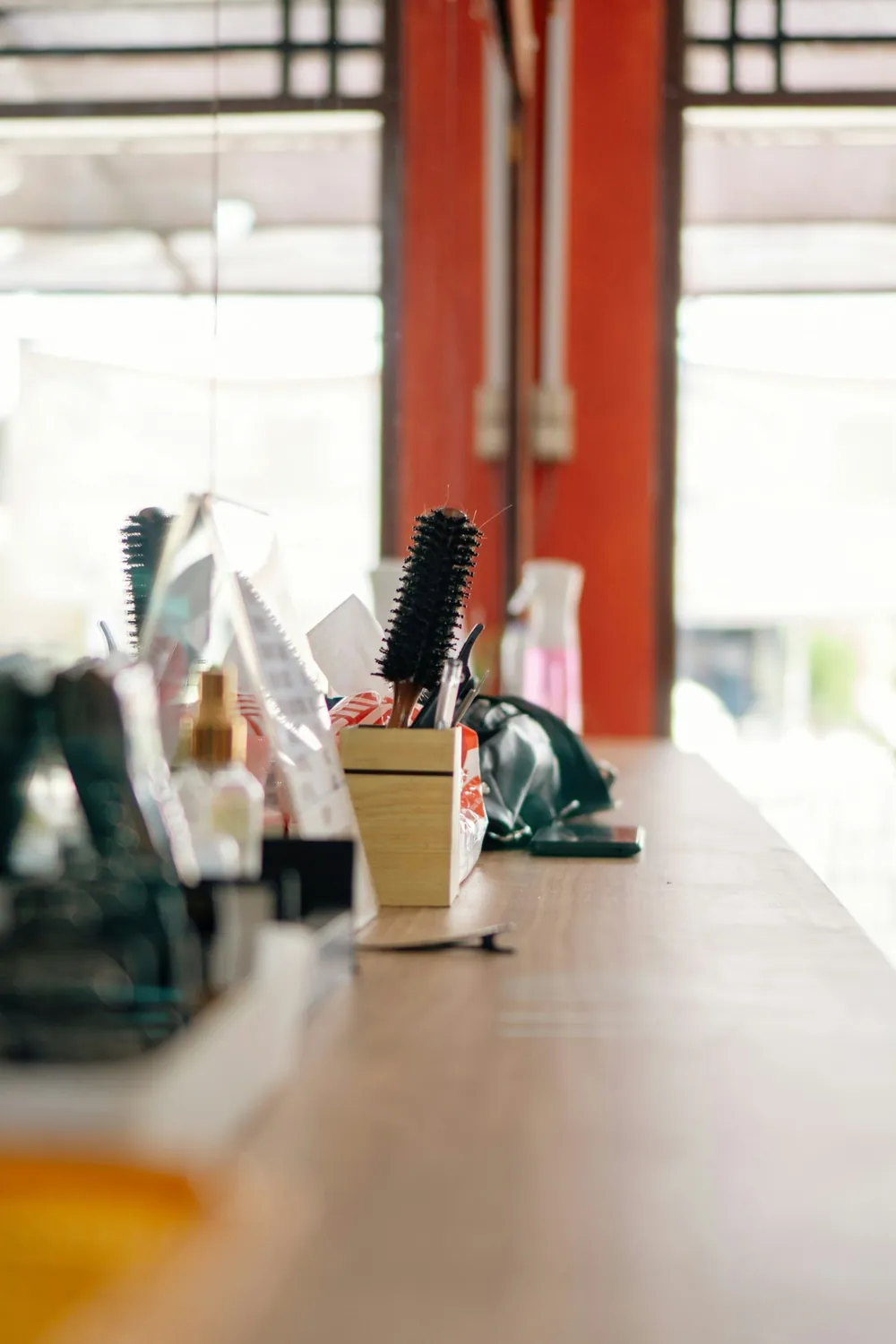 Neck brushes and combs on the counter